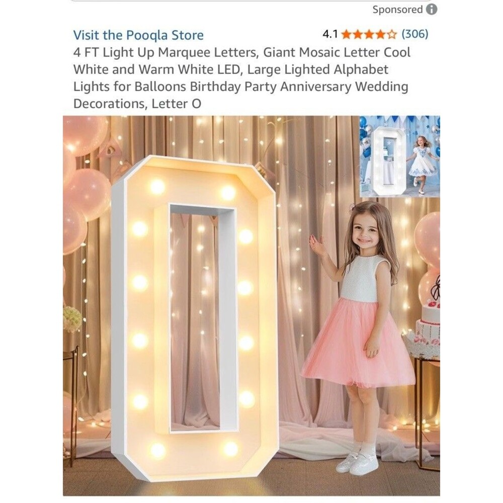 New In Box Giant 4 Ft Marquee LED Light Up Mosaic Letter O